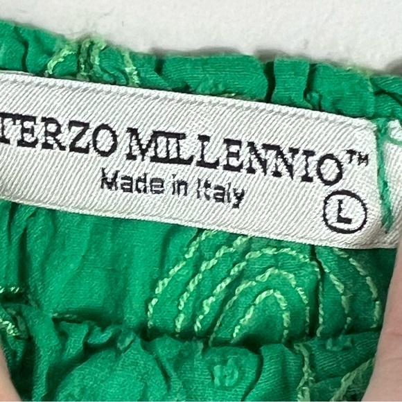 Terzo Millennio Green Size Large Made In Italy Cap Sleeve Embroidered Top Flowy - Picture 6 of 10